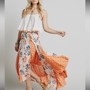 Free People Show You Off Floral Maxi Boho Pleated Skirt Small